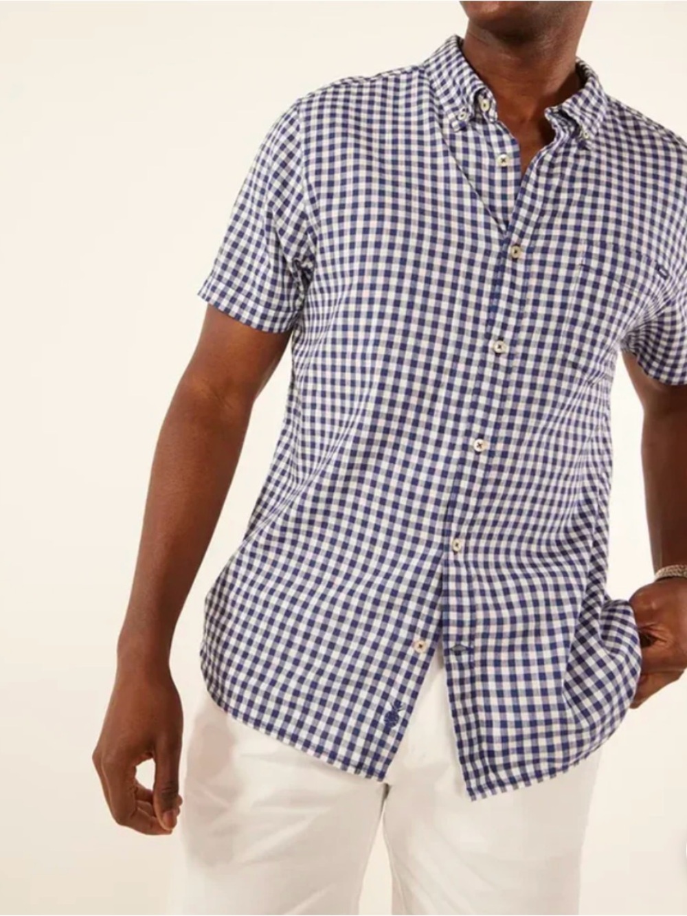 Chubbies The Going (Ging)HAM Short Sleeve Button Down Shirt Men’s L Navy White